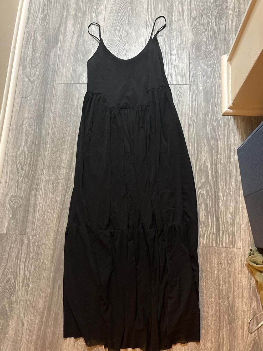 Vince Women's Black Spaghetti Strap Tiered Maxi Dress